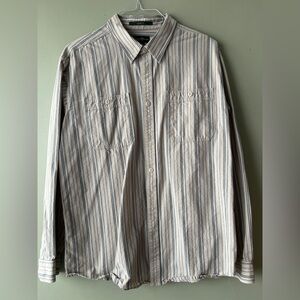 Eddie Bauer Beige and Blue Striped Button Down Shirt
